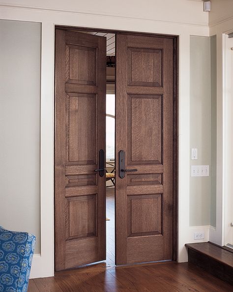 Walnut French Doors, White Oak Exterior Door, Stained Wood Interior Doors, French Wooden Doors, White Oak Interior Doors, Double Door Interior, White Oak Interior, Double Panel Door, Interior Double Door