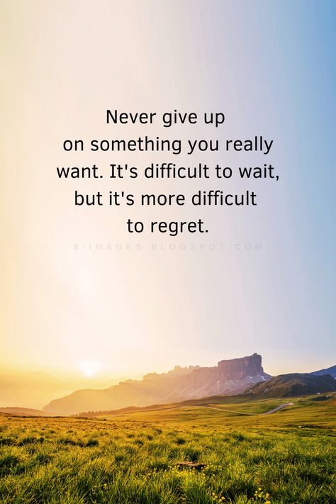 Never give up on something you really want. It's difficult to wait, but it's more difficult to regret. Quotes Waiting Quotes, Regret Quotes, Never Give Up Quotes, Giving Up Quotes, Giving Up On Life, Encouraging Quotes, Hope Quotes, To Wait, Encouragement Quotes