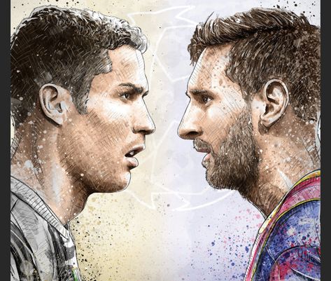 Ronaldo Highlights, Messi Drawing, Portugal National Football Team, Messi Y Cristiano, Football Paintings, Messi Goals, Cr7 Vs Messi, Messi Poster, Messi Vs Ronaldo