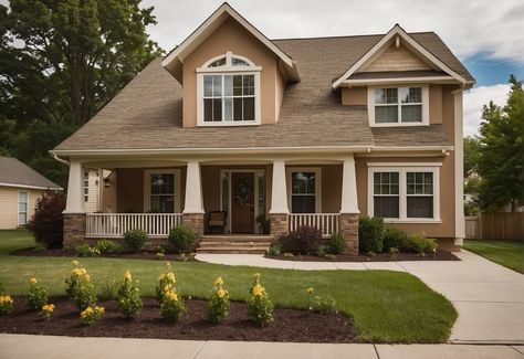 What Color House Goes with a Brown Roof: Ideal Palettes for Curb Appeal 14 Light Brown Roof Exterior Colors, Brown Roof House Colors, Brown Roof Houses, Brown Roofs, Overall Aesthetic, Color House, Brown Roof, Exterior House Paint Color Combinations, Window Trim Exterior