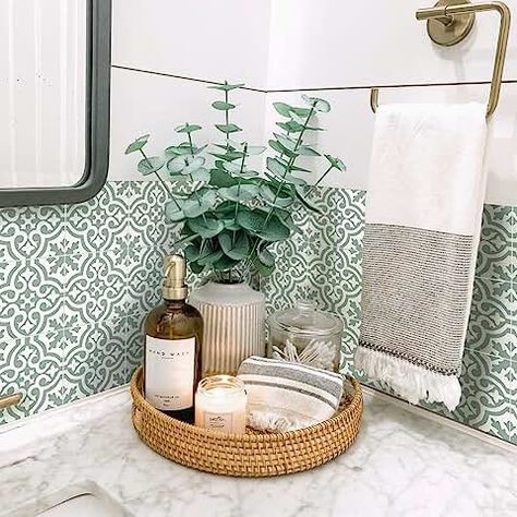 Amazon.co.uk: Peel And Stick Backsplash Tiles Autumn Bathroom Decor, Autumn Bathroom, Sage Green Bathroom, Boho Bathroom Decor Ideas, Self Adhesive Backsplash, Tile Transfers, Green Bathroom Decor, Self Adhesive Wall Tiles, Bohemian Bathroom