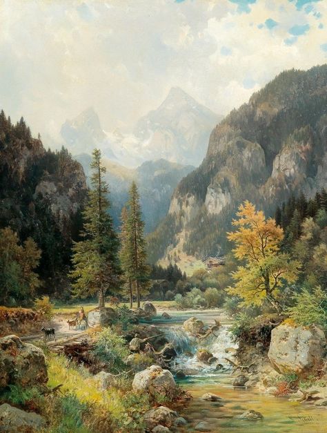 19th Century Landscape, Mountain Landscape Painting, 19th Century Paintings, Daisy Painting, Landscape Art Painting, Acrylic Painting For Beginners, Classic Paintings, Great Paintings, Art Masters