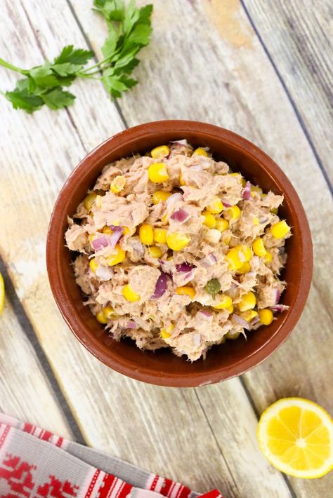 Tuna salad with sweet corn and mayonnaise Tuna And Sweet Corn Sandwich, Tuna And Corn Recipes, Tuna Corn Sandwich, Tuna And Corn Salad, Corn Tuna Salad, Tuna Corn Salad, Tuna Salad With Corn, Tuna Ideas, Sweet Corn Salad Recipe