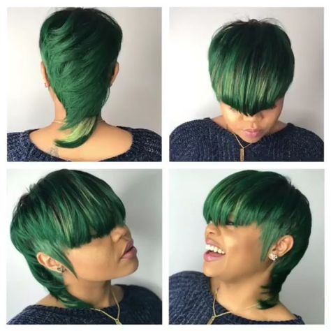 OK! KEKE KILLED THE KELLY KUT!! 💚✂️💚 @kekejackson_ #kellykutkraze #imhairforit #customcolor #aanndddcut #followmobhair… Short Quick Weave Hairstyles, 27 Piece Hairstyles, Short Quick Weave, Black Womens Hairstyles, Short Weave Hairstyles, Mohawk Styles, Kelly Cut, Short Hair Pixie Cuts, Quick Weave Hairstyles