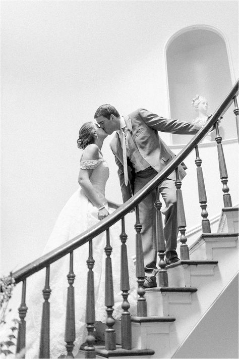 Wedding Couple Poses On Stairs, Wedding Photography On Stairs, Bride On Stairs Photo Ideas, Bride And Groom Staircase, First Look Wedding Photos Stairs, Wedding Poses Stairs, Bride And Groom On Stairs, Wedding Photoshoot Stairs, Walking Wedding Photos