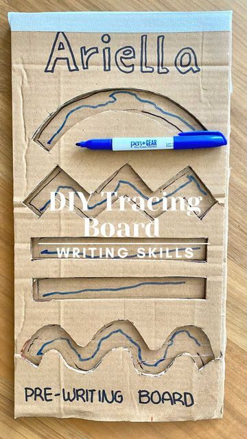 Crafty Moms on Instagram: "ERASABLE TRACING BOARD ✏️ What a fun way to practice pre-writing skills with this DIY erasable board. When you add tracing to your child’s drawing time, it helps them refine those pre-writing skills, laying a strong foundation for drawing and emerging writing💡 To make this you will only need: * A piece of cardboard * A cutter * Clear tape * Dry erase makers We hope you like it✨ Don’t forget to save this post for later or share it with someone who might like it o Mat Time Ideas, Teach Writing Preschool, Preschool Prewriting Skills, Diy Pre Writing Activities, Homeschooling Kindergarten Activities, Diy Counting Board, Pre Writing Activities For Toddlers, Pre Writing Activities For Kids, Toddler Tracing Activities