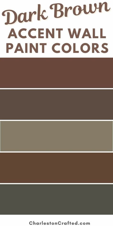 Want to paint an accent wall in your home? Here are the best dark brown paint colors to choose from! Dark Brown Kitchen Walls, Dark Academia Accent Wall, Chocolate Brown Bedroom Walls, Reddish Brown Paint Colors, Dark Brown Accent Wall Bedroom, Best Dark Brown Paint Colors, Dark Brown Accent Wall, Brown Feature Wall, Brown Accent Wall Bedroom