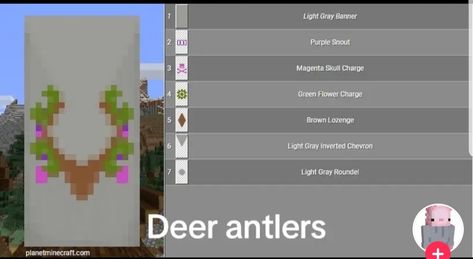 Minecraft Banner Designs Cottagecore, Minecraft Kingdom Banner Designs, Deer Minecraft, Deer Banner Minecraft, Minecraft Banner Designs Green, Minecraft Deer Head, Minecraft Kingdom Banner, Cute Minecraft Banner Ideas, Wolf Banner Minecraft