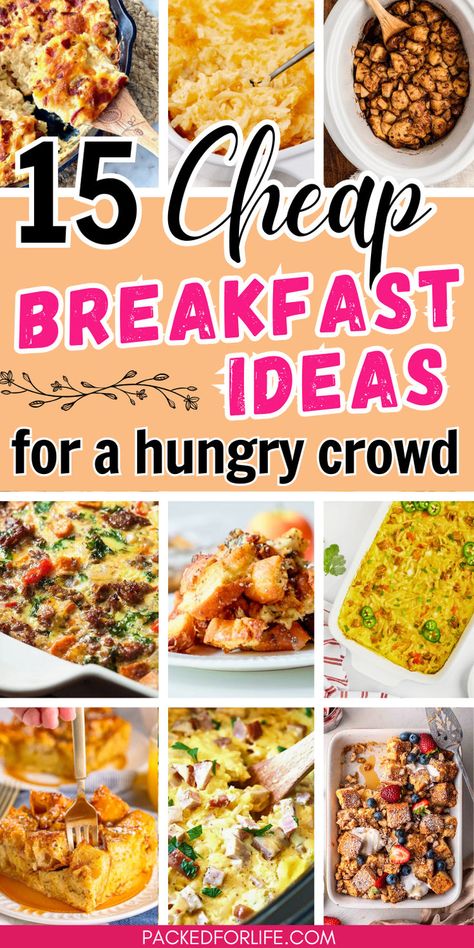 A variety of sweet and savory breakfast casseroles that are cheap breakfast ideas for a large group. Cheap Breakfast Ideas Budget, Cheap Healthy Breakfast, Cheap Breakfast Ideas, Breakfast Casserole Recipes, Quick Easy Breakfast, Cheap Breakfast, Easy Breakfast Casserole, Easy Breakfast Casserole Recipes, Frugal Meal Planning