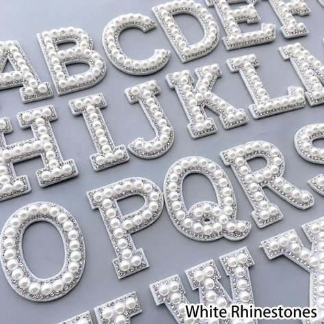 Alphabet A, Rhinestone Letters, Hot Melt Adhesive, Diy Store, Embroidered Name, L Alphabet, Name Badges, White Rhinestone, Iron On Patch