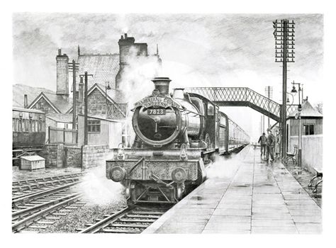 Station Drawing, Train Sketch, Train Artwork, Color Wheel Art Projects, Coffee Art Painting, Color Wheel Art, Train Drawing, Old Steam Train, Great Western Railway