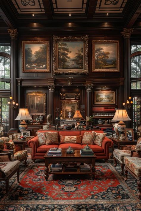 Dark Academia Interior, Large Walls, Parlor Room, Classical Interior, Victorian Interiors, English Country Decor, Model House, English Country House, Bedroom Interior Design