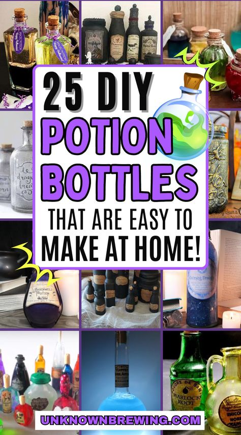 25 Enchanting DIY Potion Bottle Ideas for Magical Decor Diy Potion Bottles, How To Make Potions, Diy Halloween Bottles, Harry Potter Potion Bottles, Diy Halloween Apothecary Jars, Holiday Centerpieces Diy, Love Potions, Halloween Jars, Magical Decor