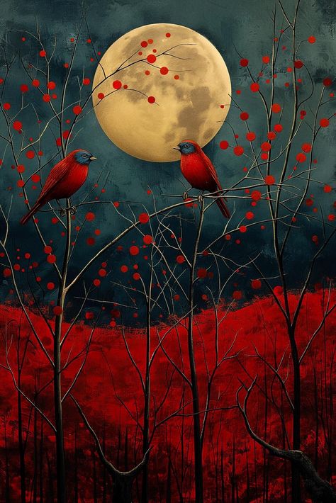 Wave Art Painting, Moon Watercolor, Bird Painting Acrylic, Night Sky Painting, Dreamy Artwork, Creative Wall Art, Wall Art Ideas, Watercolor Red, Art Folder