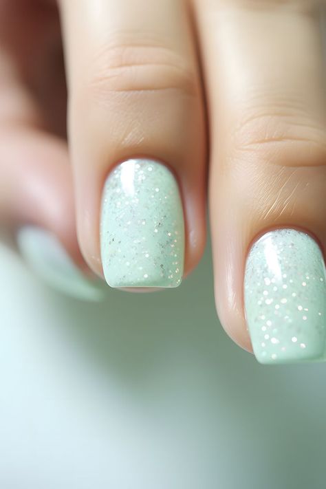 pastel mint nails, mint glitter nails, nail design, nail inspiration, trendy nails, pretty nails, nail ideas, nail goals, nail inspo, nail trends, nail art, nail goals, nail goals 2023, nail designs, nail aesthetics, nail styling, nail love, nail perfection, nail addict, nail obsession, nail magic, nail vibes, nail goals achieved, nail fashion, nail vibes, nail goals 2023 Mint Glitter Nails, Mint Green Nails Short, Cute Easy Nail Designs, Nail Aesthetics, Goals Achieved, Goals 2023, Nail Vibes, Nail Art Inspo, Mint Green Nails