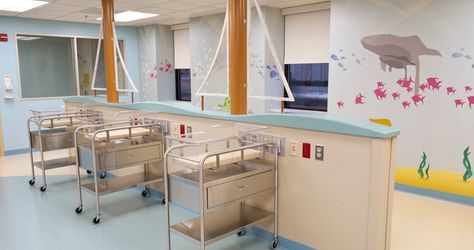 Oakwood hospital: Mother-Baby Unit Hospital Nursery Design, Hermes Wings, Hospital Nursery, Kids Hospital, Medical Clinic Design, Newborn Room, Children Hospital, Babies Room, Hospital Room