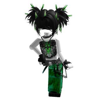 Green Roblox Outfits, Goth Roblox Avatar Ideas, Green Roblox Avatar, Roblox Character Ideas, Roblox Scene Outfits, Scene Roblox Avatar, Black Emo Girl, Roblox Hair Combos, Goth Girl Outfits