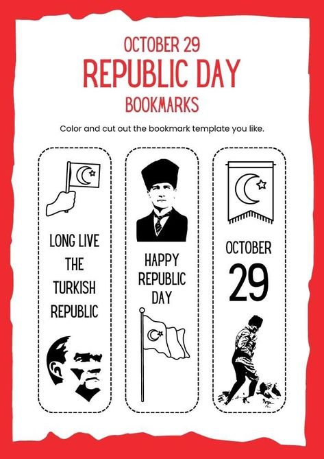 October 29 Turkish Republic Day Paper Bookmarks Republic Day Worksheet For Kids, Republic Day Activity For Preschool, Republic Day Activity, Drama For Kids, Turkey Activity, October Activities, India Crafts, 29 October, Turkey Art