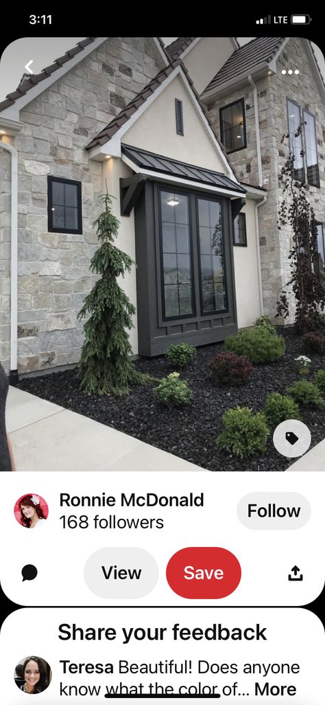 Timeless Modern Home Exterior, Dark Siding Light Stone Exterior, Limestone On House Exterior, Stone Bump Out Exterior, Stone For Exterior Of House, Gray Stone House Exterior Modern, Home Exterior 2023, Black Exterior House With Stone, Gray And Stone House Exterior