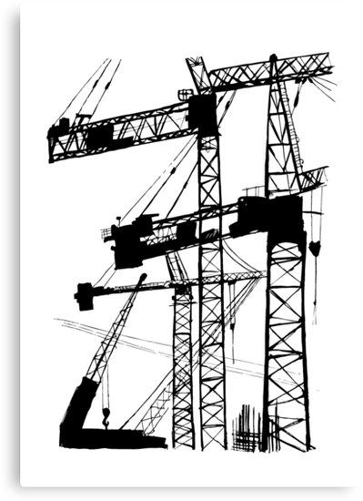 Architecture Collages, Construction Crane, Construction Art, City Silhouette, Industrial Photography, Composition Design, Small Canvas Art, Architecture Illustration, Abstract Drawings