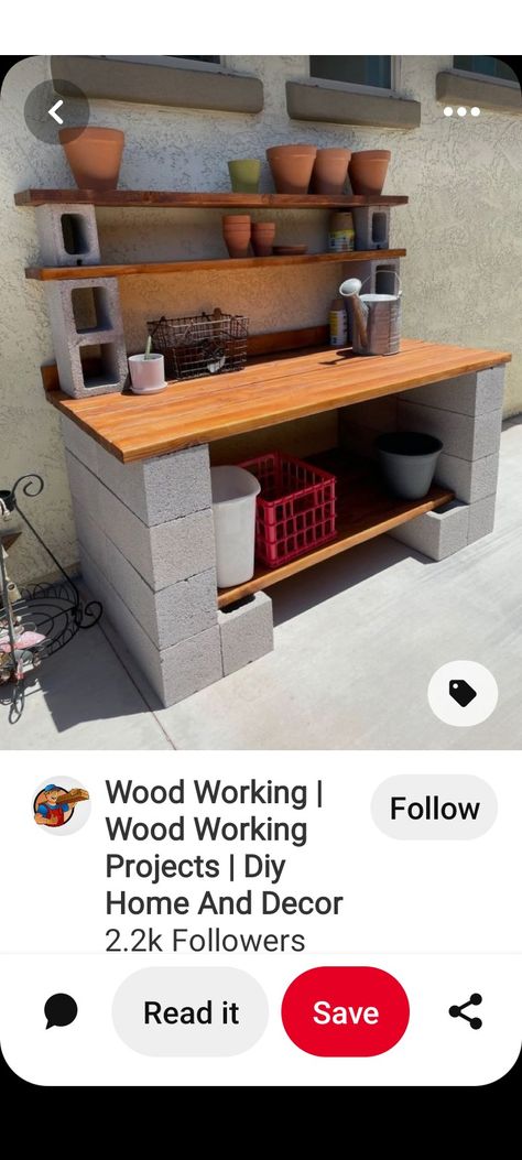 Cinder Block Garden Table, Cinderblock Outdoor Kitchen, Cinderblock Diy, Cinder Block Potting Bench, Garden Work Bench Potting Station, Cabin Village, Brick Table, Planting Bench, Potting Benches Diy