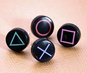 Y'know, I think I have a dead controller. I'm going to have to make these. Black Gift Boxes, Button Earrings, Gamer Gifts, Tattoos And Piercings, Playstation, Post Earrings, Sake, Earring Set, Diy Jewelry