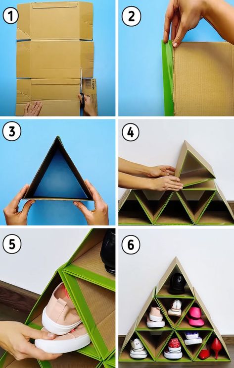 Things To Make With Cardboard Boxes, Cardboard Storage Diy Organization Ideas, Diy Shoe Organizer, Shoe Rack Diy, Diy Cupboard, Diy Shoe Rack Ideas, Shoe Organization Diy, Room Separator, Upcycle Storage