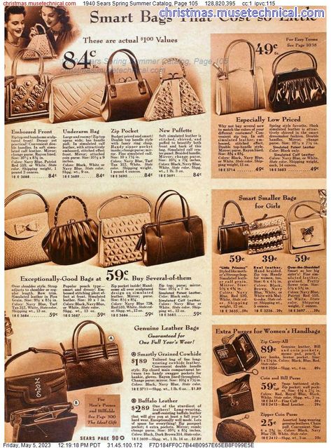 1940 Sears Spring Summer Catalog, Page 105 - Catalogs & Wishbooks Hermes Birkin Bag 35cm, Vintage Evening Bags, Spring Bags, Pattern Play, Vintage Purses, Cross Bag, Vintage Bag, Vintage Purse, Best Bags