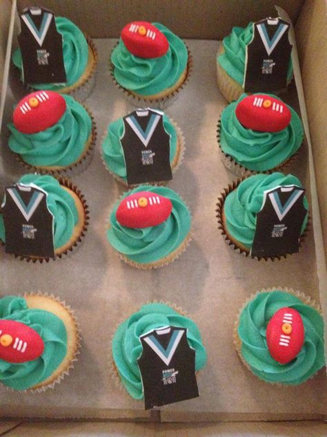 AFL Port Power cupcakes. Aren't they awesome! Port Power Cake, Afl Party Ideas, Collingwood Cake, Afl Party, Carlton Football Club, Football Cakes, Fishing Hook Knots, Football Party Decorations, Sports Cakes