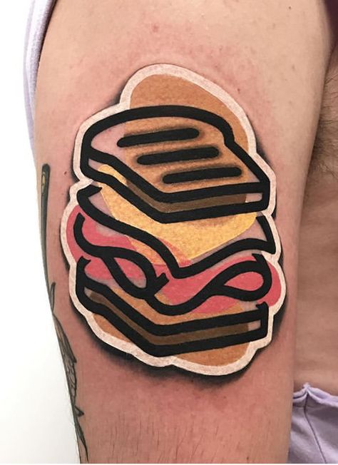 Sandwich Tattoo, Toast Tattoo, Sandwich Sticker, Steve Butcher Tattoo, Contemporary Tattoo, Food Tattoos, Sticker Tattoo, 100 Tattoo, Religious Tattoos