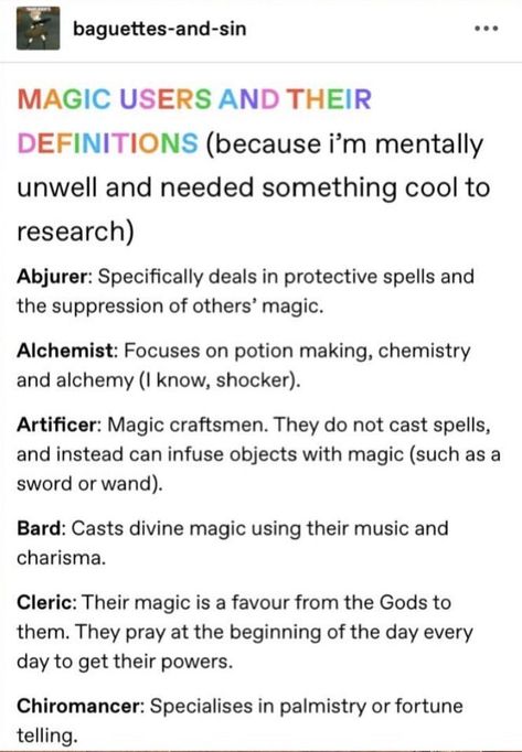 Writing A Group Of Characters, Types Of Sorcerers, Magic Writing Tips, Magic System Ideas Writing, Witch Story Prompts, Types Of Magic Users, Magic Writing Prompts, Dnd Prompts, Magic Geometry