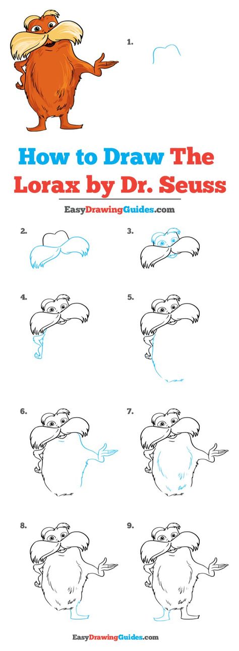 The Lorax by Dr. Seuss Drawing Lesson. Free Online Drawing Tutorial for Kids. Get the Free Printable Step by Step Drawing Instructions on https://easydrawingguides.com/how-to-draw-the-lorax-by-dr-seuss/ . #TheLorax by #DrSeuss #LearnToDraw #ArtProject Dr Seuss Drawing, Dr Seuss Drawings, Dr Seuss Art, Drawing Ideas For Kids, Drawing Lessons For Kids, Drawing Guides, Holiday Kids, Easy Drawing Tutorial, Drawing Tutorials For Kids