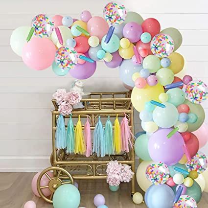 Pastel Balloon Garland, Balloons For Baby Shower, Ice Cream Balloons, Ice Cream Party Decorations, Black And Gold Balloons, Rainbow Parties, Ice Cream Birthday Party, Pastel Balloons, Garland Arch