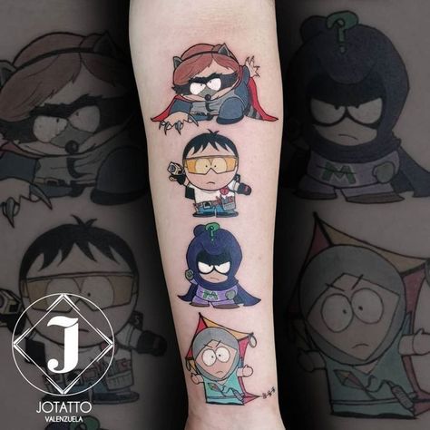 Southpark Tattoo, South Park Tattoo, Ship Wheel Tattoo, Cartoon Tattoo Ideas, Small Girly Tattoos, Character Tattoos, Cartoon Tattoo, Cartoon Character Tattoos, Eric Cartman