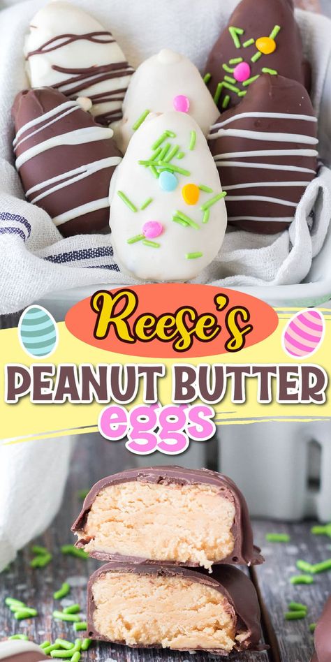 Homemade Reese’s Eggs Copycat Reeses Peanut Butter Eggs, Copycat Reese’s Peanut Butter Eggs, Homemade Reese’s Peanut Butter Eggs, Homemade Reese's Eggs, Chocolate Peanut Butter Easter Eggs, Reeses Eggs Recipe, Peanut Butter Filling For Chocolates, Reese’s Peanut Butter Filling, Homemade Reese’s Eggs