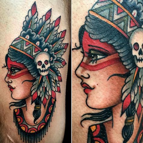 Had the pleasure of tattooing this lady on Alessandro today. Thank you so much for getting this and making the trip! #tattooapprentice… Traditional Tattoo Indian, Indian Women Tattoo, New Traditional Tattoo, Tattoo American Traditional, Indian Girl Tattoos, Native American Tattoo, Native American Tattoos, Tattoo Reference, Traditional Tattoo Sleeve