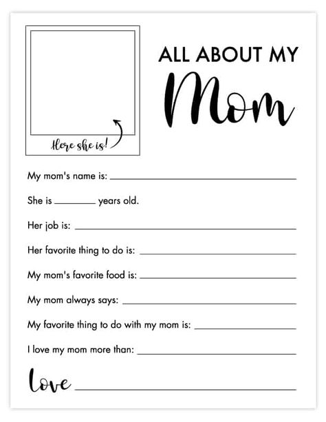 All About My Mom Mother’s Day Gift – Free Printable All About My Mom, Mothers Day Crafts Preschool, Mother's Day Printables, Mother's Day Projects, Easy Homemade Gifts, All About Mom, Mother's Day Activities, Mom Printable, Daycare Activities