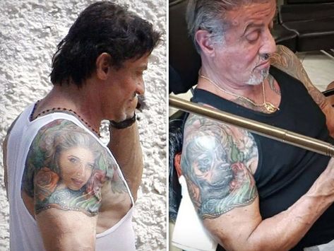 Sylvester Stallone Wife, Jennifer Flavin, Rocky Ii, Wife Tattoo, Rocky Balboa, Tattoo Cover-up, Jason Statham, Sylvester Stallone, Dog Tattoo