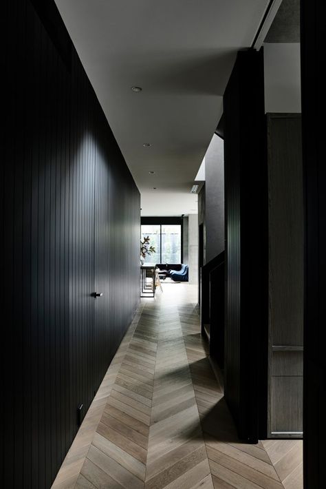 Inside the striking Melbourne home of developer Bear Agushi - Get In My Home Dark Oak Wood Floors, Boutique House, Parquetry Floor, Oak Parquet, Oak Parquet Flooring, Old House Interior, Dark Wood Kitchens, Parquet Floors, Light Hardwood