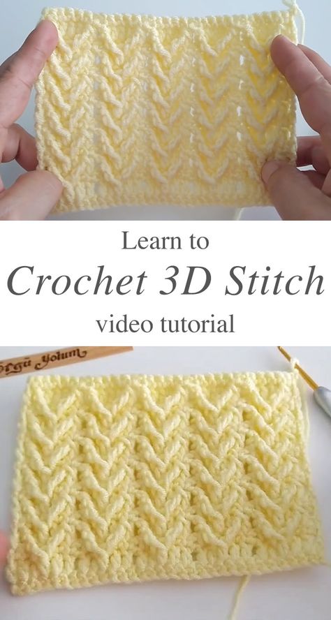 Crochet 3d Stitch, Crochet Stitches Guide, Crochet Stitches Free, Crochet Knit Stitches, Easy Crochet Stitches, Crochet Stitches Video, Crochet Stitches For Beginners, Crochet Instructions, Crochet Stitches Tutorial