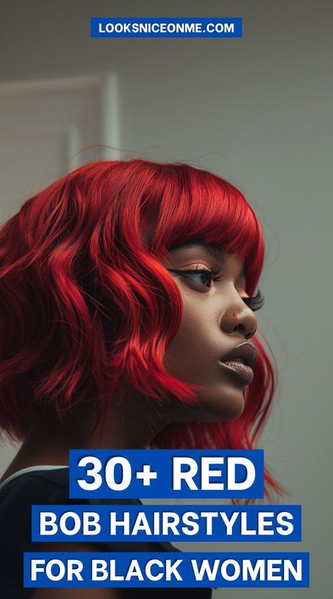 Wine Color Hair Black Women, Red And Black Hairstyles, Red Wavy Bob, Red Bob Hairstyles, Crimson Red Hair, Red Bob Hair, Face Shape Hair, Bob Hairstyles For Black Women, Bob Hairstyle Ideas