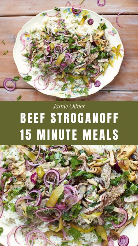 Jamie Oliver Beef Stroganoff 15 Minute Meals Jamie Oliver Beef Stroganoff, Jamie Oliver Recipes 15 Minute Meals, Jamie Oliver 15 Minute Meals, Beef Stroganof, How To Prepare Steak, Sweet Paprika, Iron Skillet Recipes, Skillet Recipes, Jamie Oliver Recipes