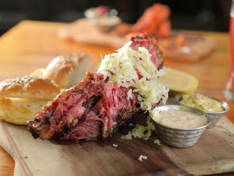 Get Pastrami Beef Rib Board Recipe from Food Network Diners Drive Ins And Dives, Beef Rib, Curing Salt, Best Sandwiches, Diner Recipes, Chili Recipe Easy, Beef Short Ribs, Beef Ribs, Roasted Peppers