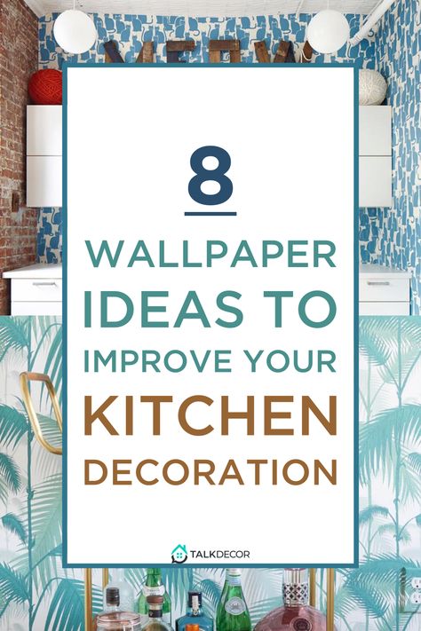 Changing kitchen decoration doesn’t mean you have to do renovation. You can do simple thing like add a touch of wallpaper on the wall. It improves the decoration with less cost. There are many variants of wallpaper patterns that will make your kitchen looks catchy. #kitchen #kitchendecoration #kitchenwallpaper #wallpaperideas Wallpaper On One Kitchen Wall, Wallpaper Backgrounds Kitchen, Small Kitchen Wallpaper Ideas, Wallpaper For Kitchen The Wall, Wallpaper In Kitchen Ideas, Wallpaper Ideas For Kitchen, Kitchen Wallpaper Ideas Accent Wall, Wallpaper In Kitchen, Modern Kitchen Wallpaper