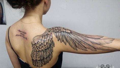 Top 30 Best angel wings tattoo ideas for Men & Women in 2023 Womens Wing Tattoos, Angel Wings Tattoo Shoulder, Wing Tattoo On Shoulder, Wing Tattoo Arm, Angel Wings Tattoo On Back, Angel Back Tattoo, Wing Tattoos On Back, Wing Tattoos, Tattoo Son