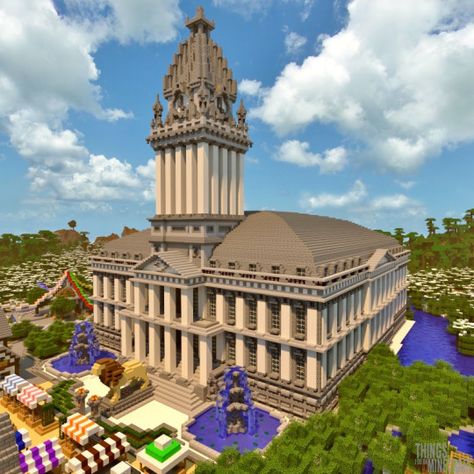 Minecraft Buildings Minecraft Town Hall, Minecraft Photo, Minecraft Town Ideas, Minecraft Building Designs, Minecraft Modern City, Minecraft Town, Minecraft City Buildings, Minecraft Houses Blueprints, Minecraft House Plans