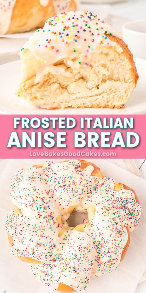 This Frosted Italian Anise Bread is a sweet and fluffy treat from the old country traditionally served at Easter or Christmas. It'll change how you see anise forever! Anise Bread, Italian Easter Bread, Easter Bread Recipe, Anise Cookies, Easter Party Food, Italian Easter, Easter Board, Christmas Delights, Traditional Easter