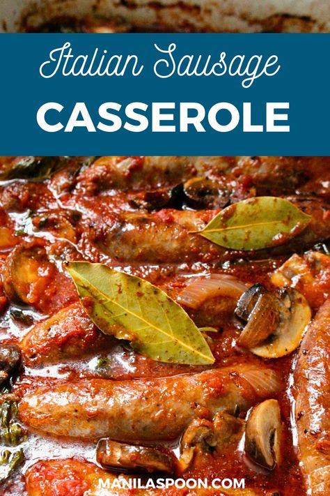 This Italian Sausage Casserole is delicious and loaded with flavors from meat, herbs, and vegetables! A healthy and yummy option for those in a gluten-free and low-carb diet, too! Perfect winter comfort food. Italian Sausage Casserole, Braciole Recipe, Sausage Crockpot, Cooking Spinach, Cauliflowers, Italian Stallion, Italian Sausage Recipes, Sausage Casserole, Potato Recipes Side Dishes