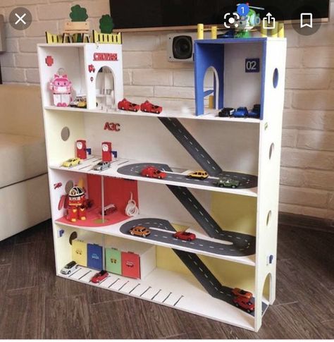 Doll House For Boys, Hot Wheels Room, Toy Car Garage, Toy Garage, Cars Room, Boy Diy, Diy Baby Furniture, Diy Kids Toys, Toy House