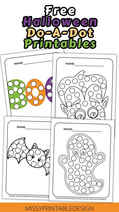 Free Halloween Dot Marker Printables-Get your kids excited about Halloween with our free dot marker printables. This fun activity will help them learn all about the holiday while they get creative with their own special designs. Download now and make some spooky memories! Dot Marker Printables, Dot Worksheets, Kids Worksheets Printables, Do A Dot, About Halloween, Dot To Dot, Dot Markers, Free Printable Worksheets, Free Halloween